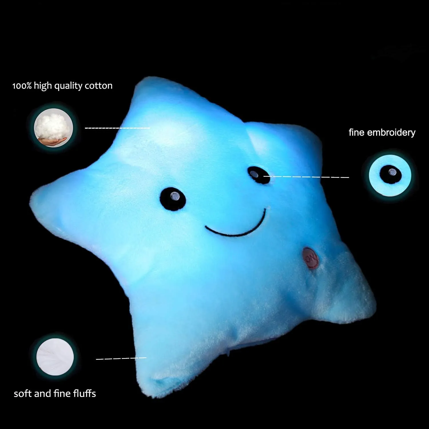 Cushions Stuffed Toys Gifts for Kids, censor restrain reliability Christmas (Blue) Creative Twinkle Glowing Stars Shape Plush Throw Pillow, LED Night Light Pillow 