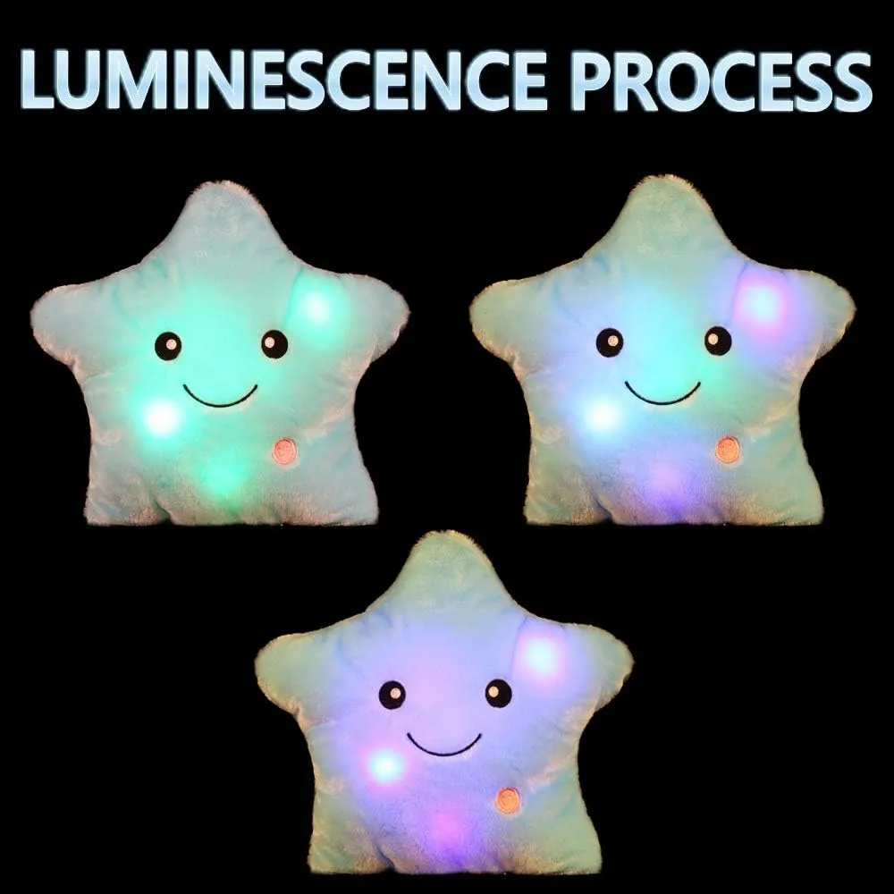 Cushions Stuffed Toys Gifts for Kids, censor restrain reliability Christmas (Blue) Creative Twinkle Glowing Stars Shape Plush Throw Pillow, LED Night Light Pillow 