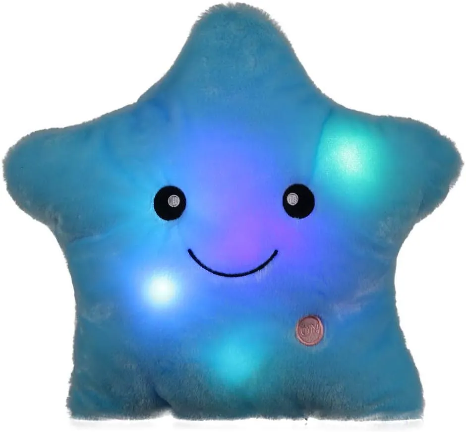 Cushions Stuffed Toys Gifts for Kids, censor restrain reliability Christmas (Blue) Creative Twinkle Glowing Stars Shape Plush Throw Pillow, LED Night Light Pillow 