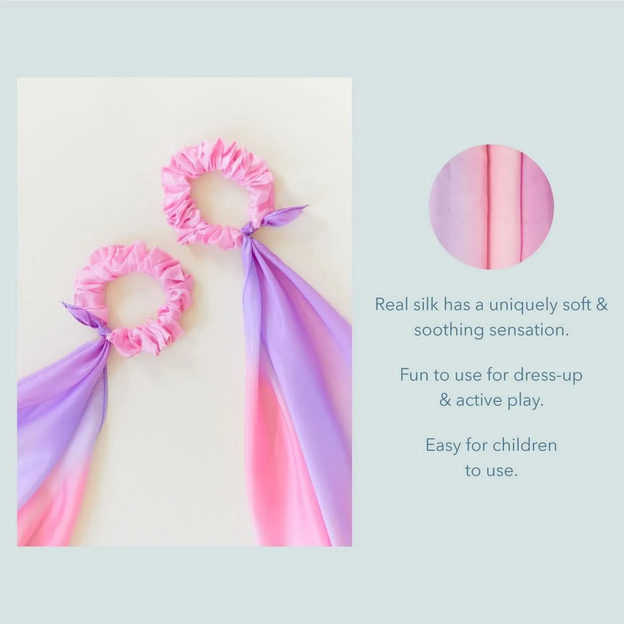 Dance$ Imaginative$ and Pretend Play | Includes 2 Pieces (Blossom) Sarah's Silks Wrist Streamers | 100% Silk Montessori and Waldorf Toys skeletally fiber toed | Rhythm Ribbons for 
