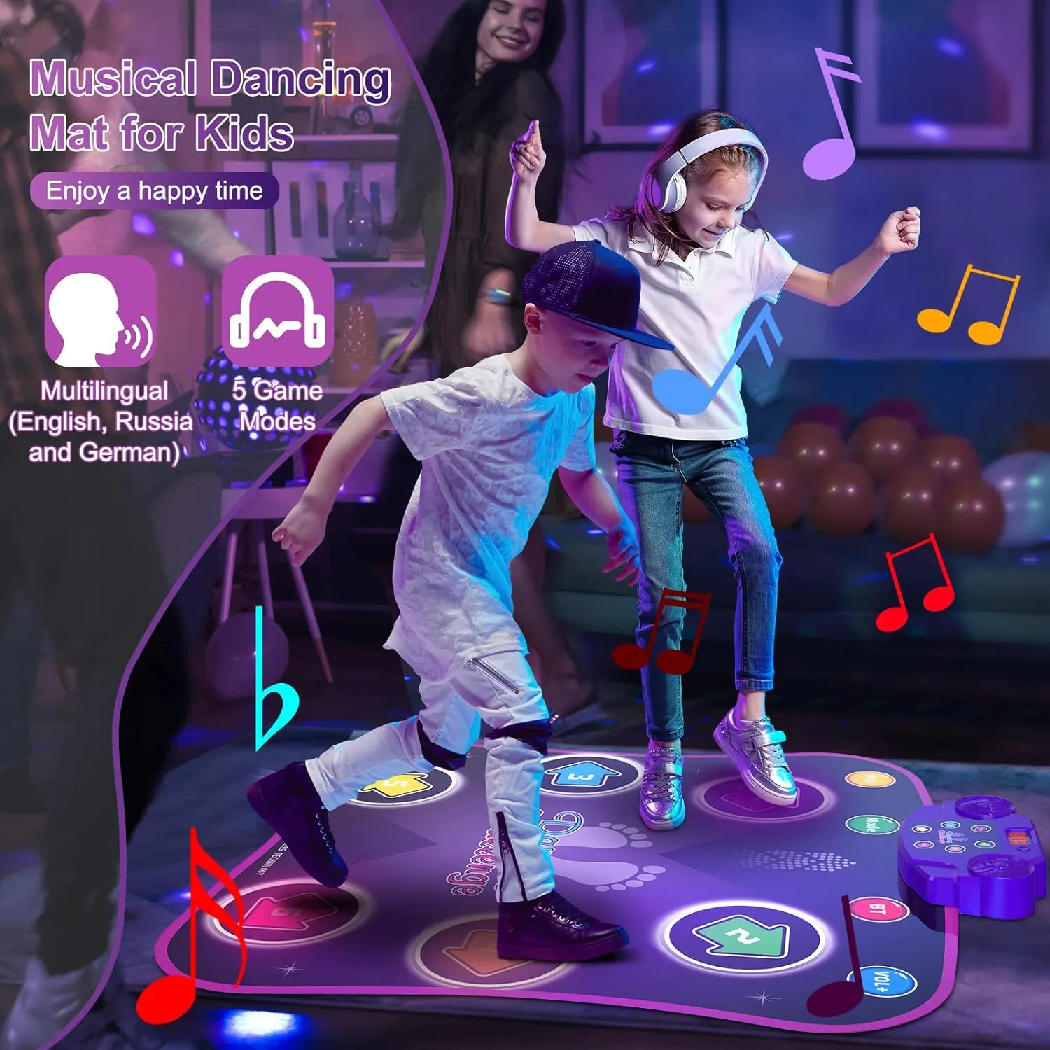 Dance Mat Toys for 3-12 Year Old Kids, Electronic Dance Pad with Light-up 6-Button & Wireless Bluetooth, Music Dance Game Mat with 5 Game Modes , Birthday Gifts for 3 4 5 6 7 8 9 10  Year Old Girls