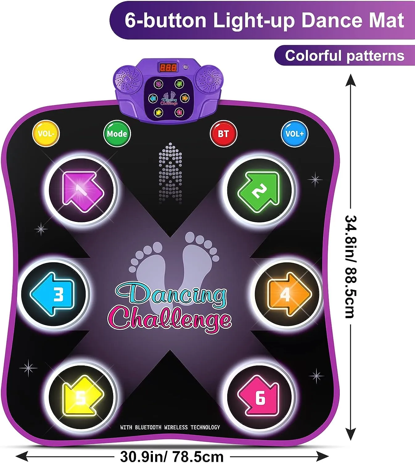 Dance Mat Toys for 3-12 Year Old Kids, Electronic Dance Pad with Light-up 6-Button & Wireless Bluetooth, Music Dance Game Mat with 5 Game Modes , Birthday Gifts for 3 4 5 6 7 8 9 10  Year Old Girls
