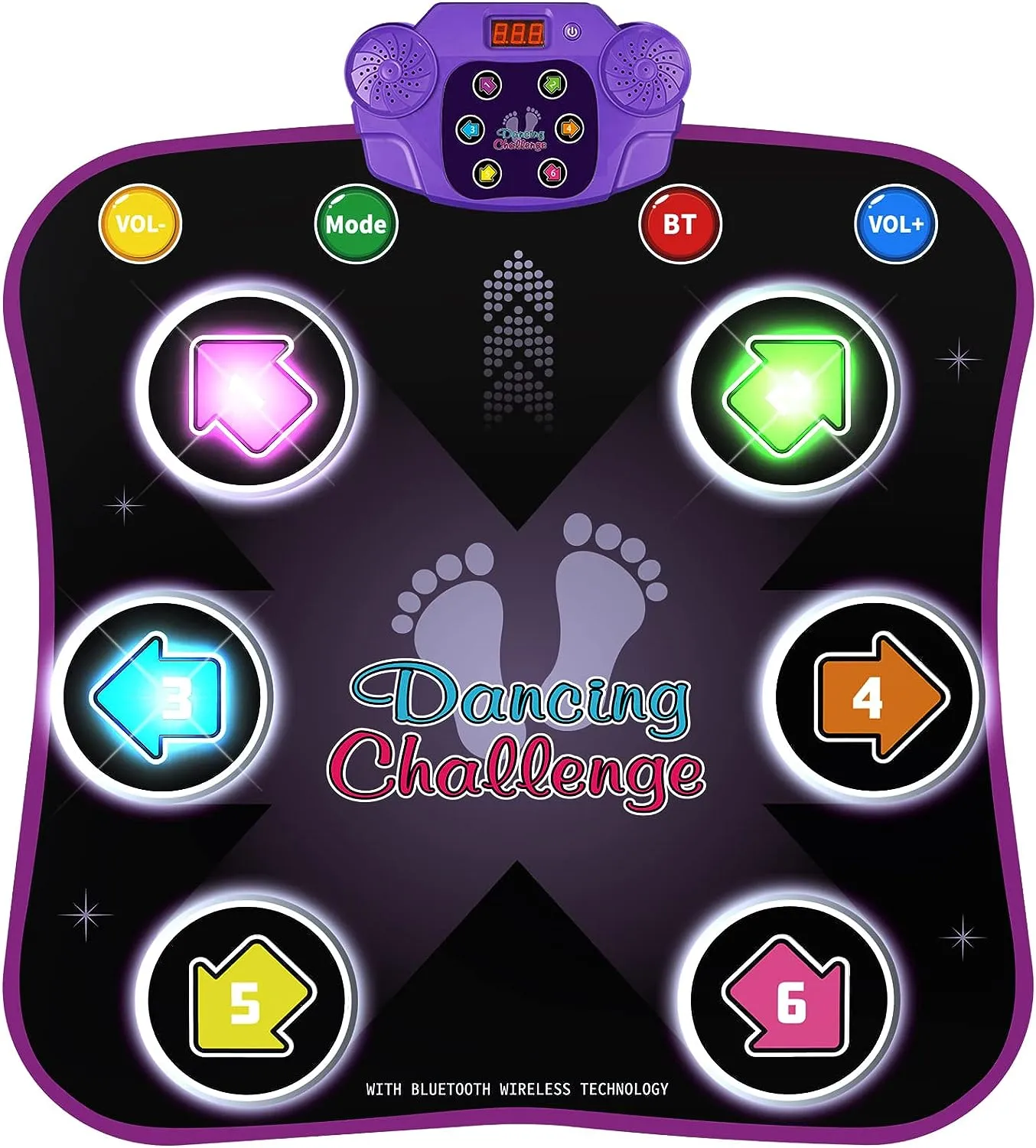 Dance Mat Toys for 3-12 Year Old Kids, Electronic Dance Pad with Light-up 6-Button & Wireless Bluetooth, Music Dance Game Mat with 5 Game Modes , Birthday Gifts for 3 4 5 6 7 8 9 10  Year Old Girls