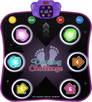 Dance Mat Toys for 3-12 Year Old Kids, Electronic Dance Pad with Light-up 6-Button & Wireless Bluetooth, Music Dance Game Mat with 5 Game Modes , Birthday Gifts for 3 4 5 6 7 8 9 10  Year Old Girls