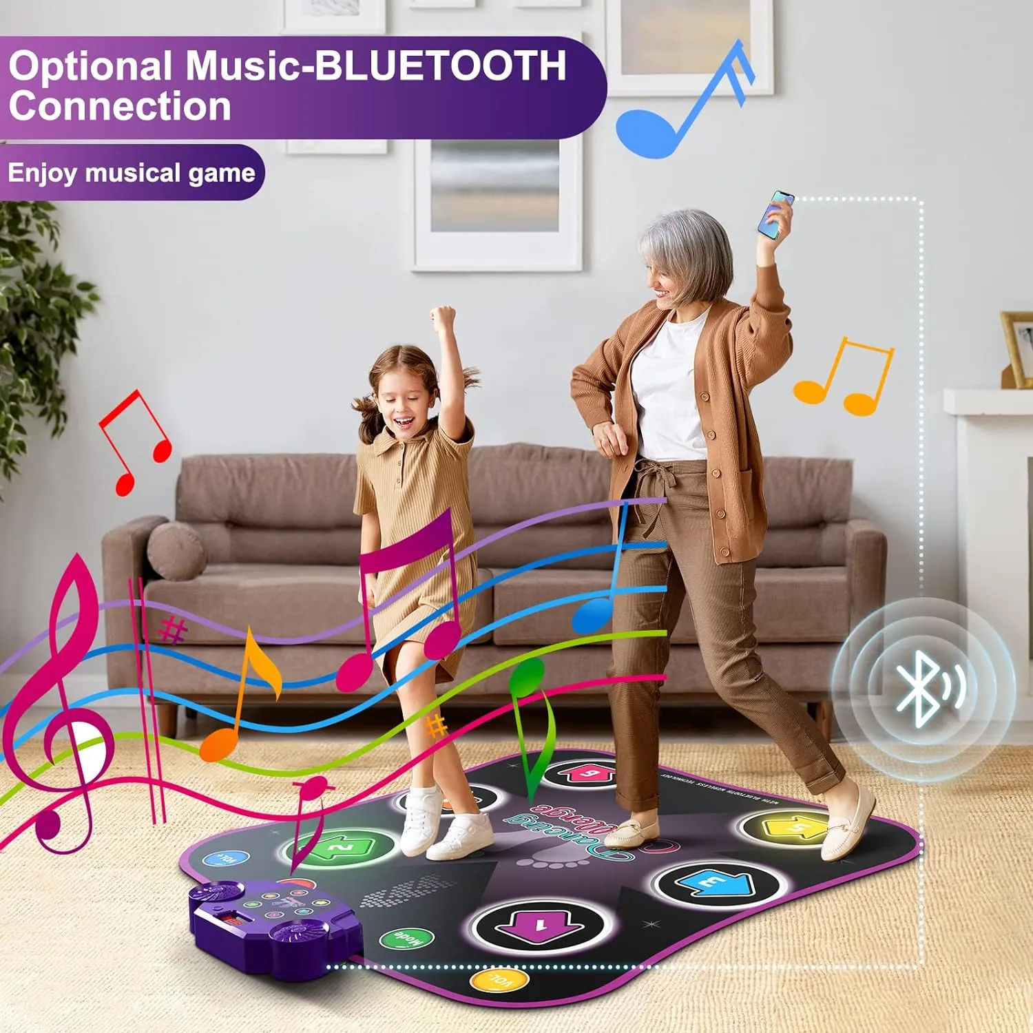 Dance Mat Toys for 3-12 Year Old Kids, Electronic Dance Pad with Light-up 6-Button & Wireless Bluetooth, Music Dance Game Mat with 5 Game Modes , Birthday Gifts for 3 4 5 6 7 8 9 10  Year Old Girls