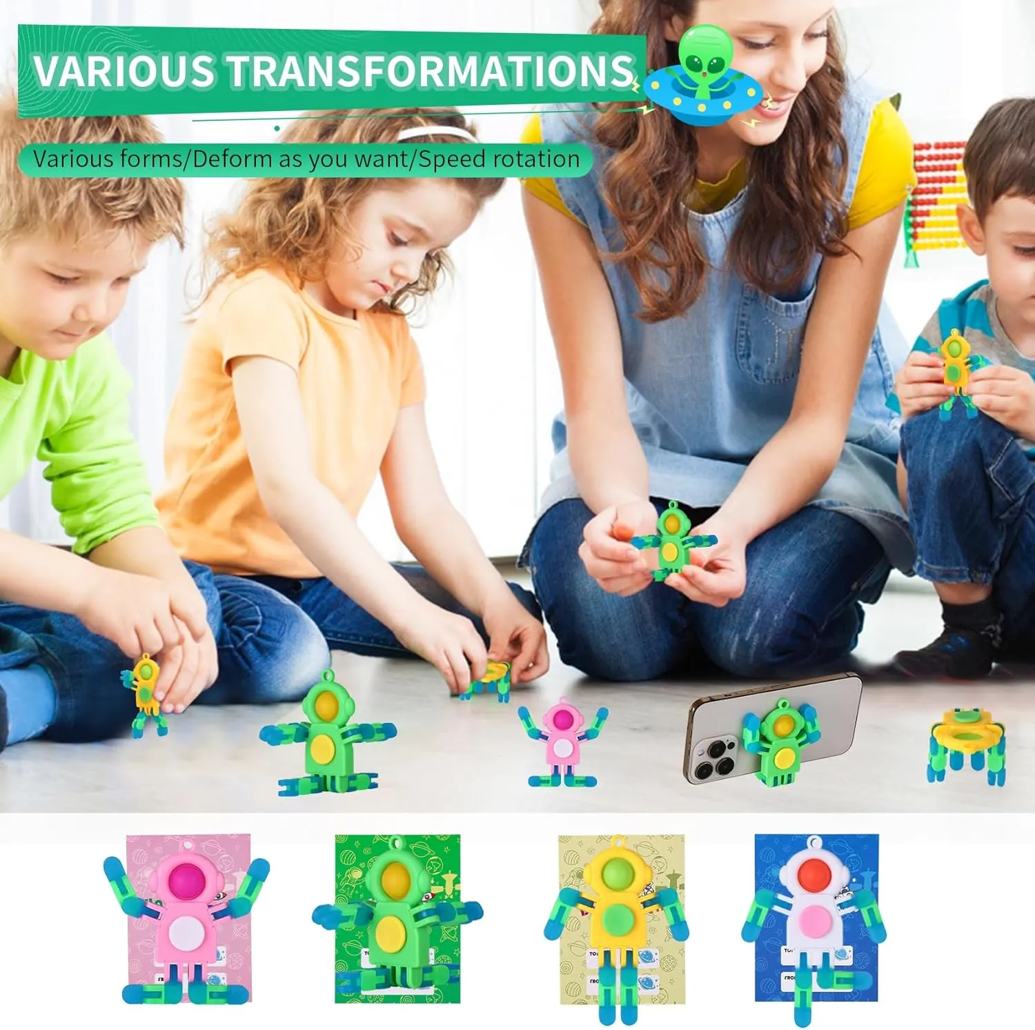 Dark Easter Basket Stuffers Stress Relief Sensory Toys for Kids Adults 24Pcs Pop Fidget Spinners Bulk - DIY attire assert alkali bison drench Transformable Fidget Spinner with Cards Robot Keychain Fidget Spinners Glow in The 