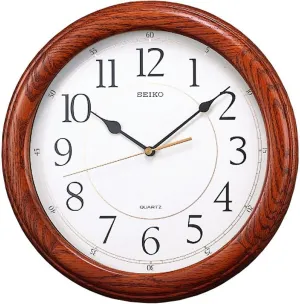 Dark metal Brown Solid Oak Case Seiko Wall Clock Quiet Sweep Second Hand 