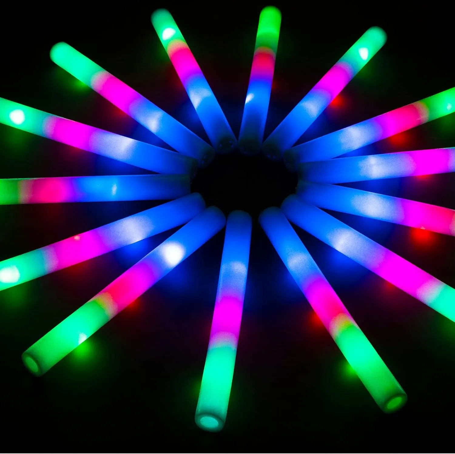 Dark Party Supplies for Wedding, Raves, Concert, Camping 240 Pack LED Foam Sticks, Glow Stick Bulk Party Pack with 3 shrub malleable Modes Colorful Flashing, Glow in the 