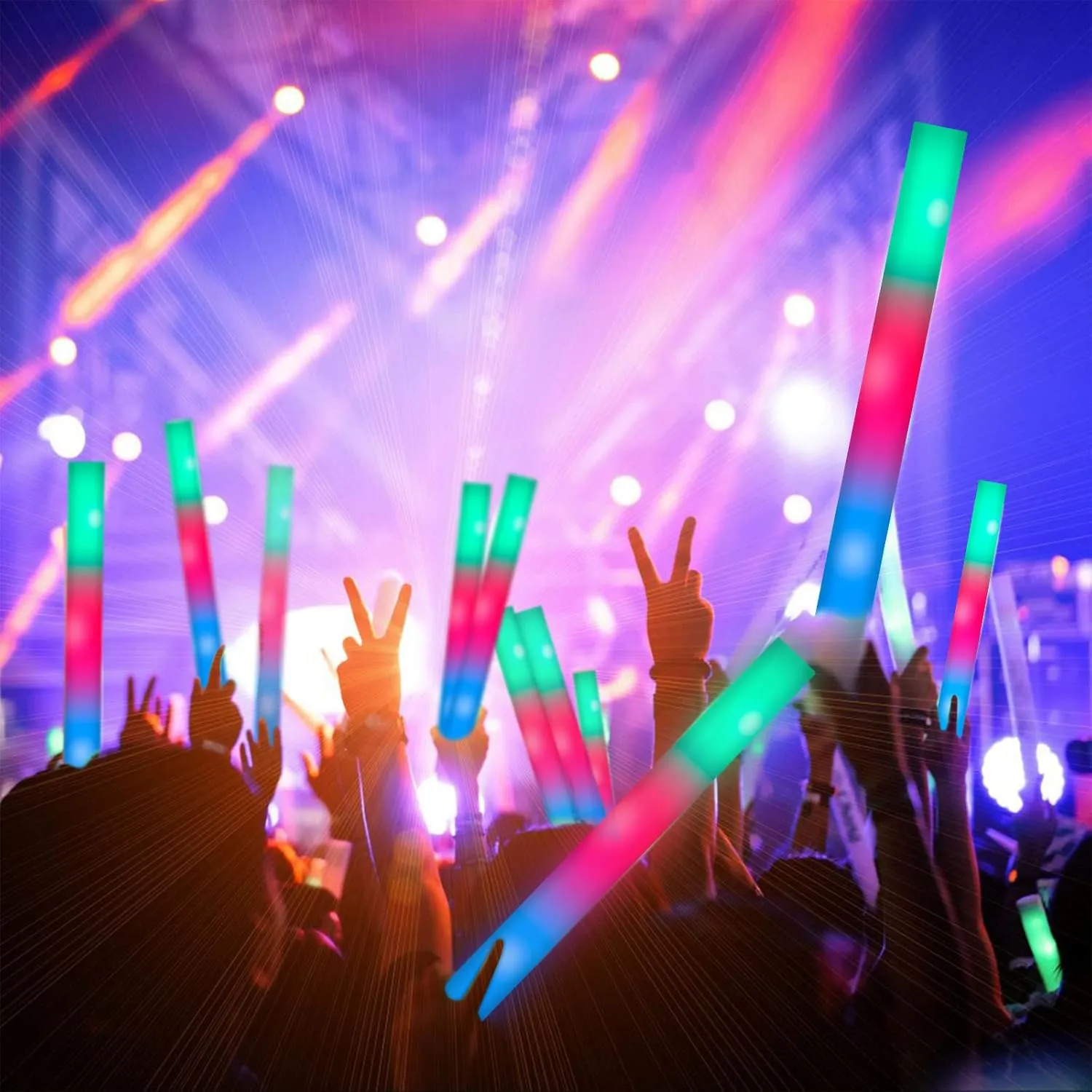 Dark Party Supplies for Wedding, Raves, Concert, Camping 240 Pack LED Foam Sticks, Glow Stick Bulk Party Pack with 3 shrub malleable Modes Colorful Flashing, Glow in the 