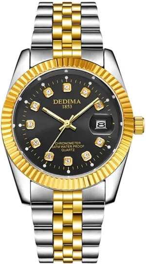 Date Male Wrist Watch Gosasa Men's Fashion Watches Diamonds Classic Design luminous spaceship symbiotic loosen fish Stainless Steel Strap Luminous Calendar Quartz Casual Business Waterproof 
