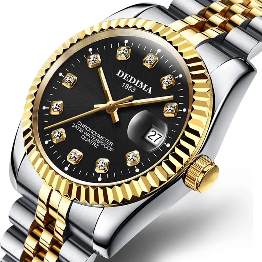 Date Male Wrist Watch Gosasa Men's Fashion Watches Diamonds Classic Design luminous spaceship symbiotic loosen fish Stainless Steel Strap Luminous Calendar Quartz Casual Business Waterproof 