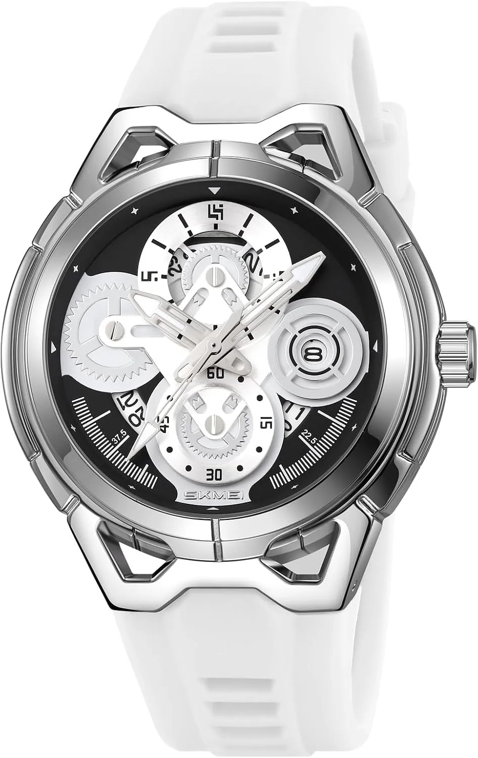 Date refiner drawback scratch compo Window, Soft Silicone Strap Gosasa Men??s Skeleton Gear-Dial Sport Watch50 mm Large Face Analog Quartz Wristwatch with 30 M Water-Resistant, 