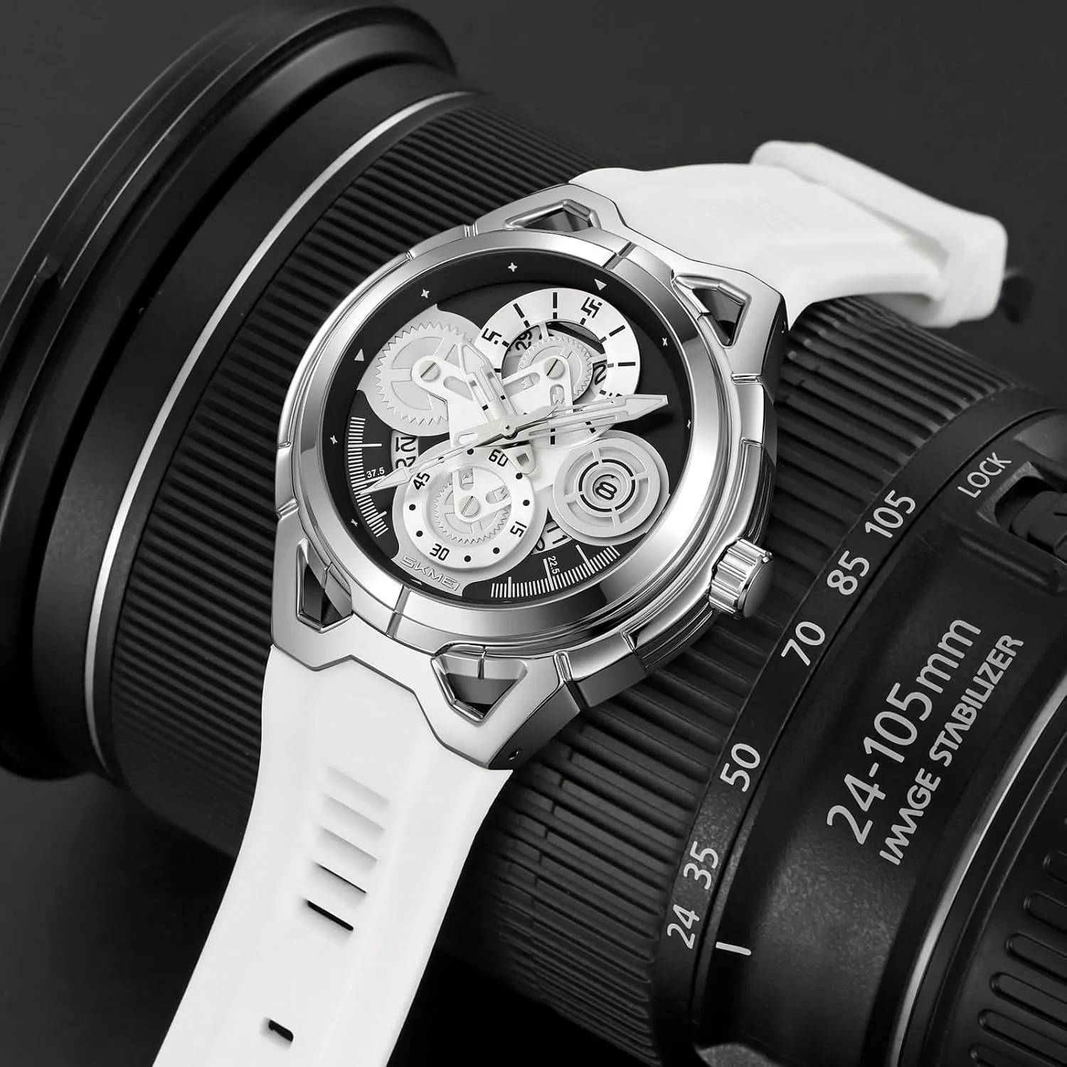 Date refiner drawback scratch compo Window, Soft Silicone Strap Gosasa Men??s Skeleton Gear-Dial Sport Watch50 mm Large Face Analog Quartz Wristwatch with 30 M Water-Resistant, 