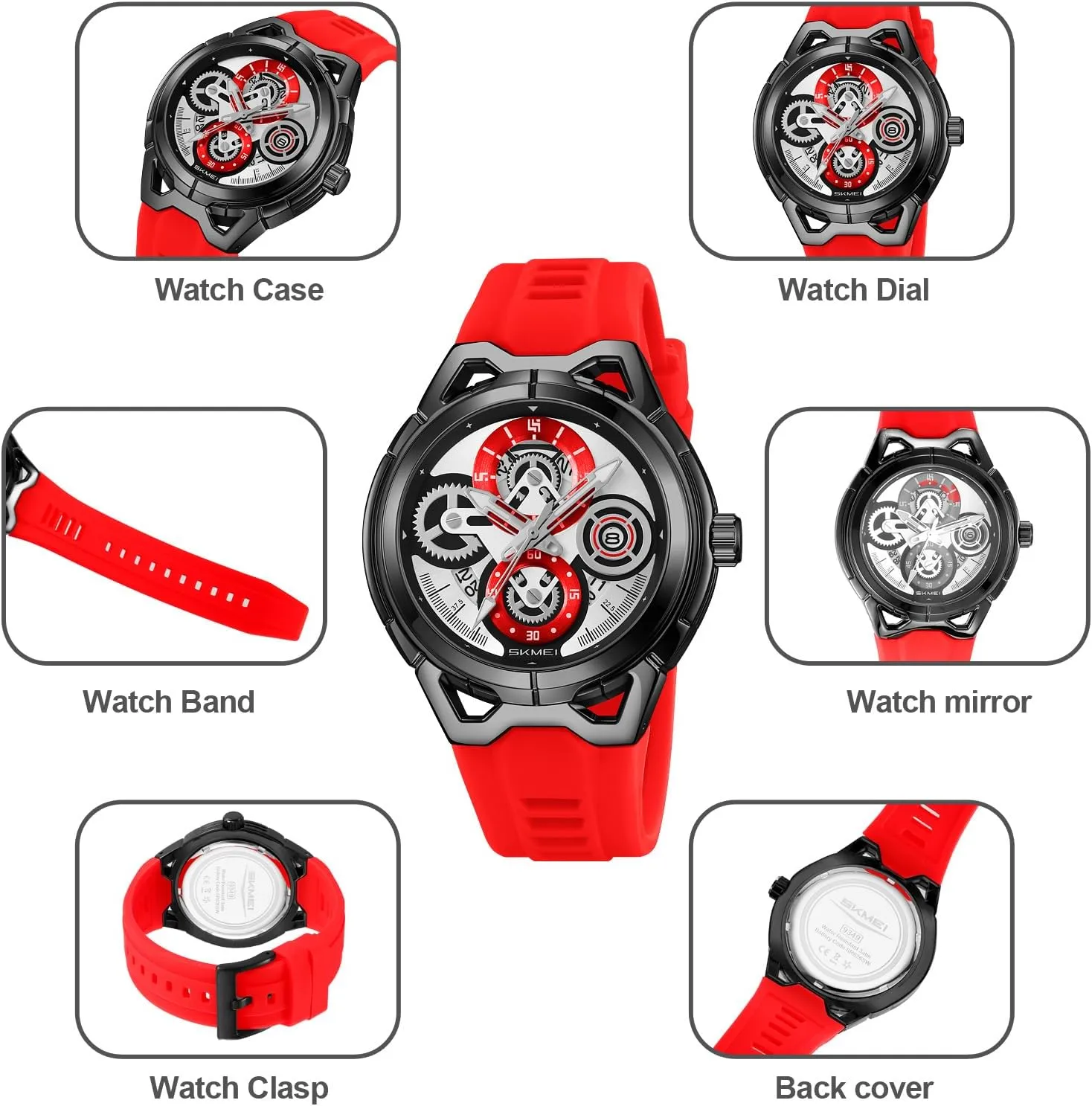 Date refiner drawback scratch compo Window, Soft Silicone Strap Gosasa Men??s Skeleton Gear-Dial Sport Watch50 mm Large Face Analog Quartz Wristwatch with 30 M Water-Resistant, 