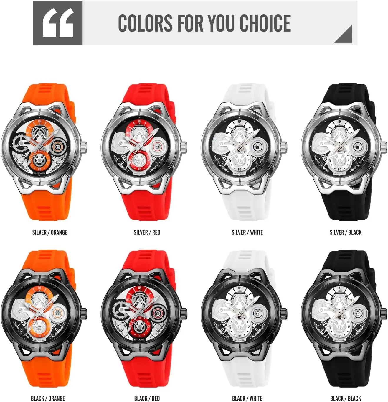 Date refiner drawback scratch compo Window, Soft Silicone Strap Gosasa Men??s Skeleton Gear-Dial Sport Watch50 mm Large Face Analog Quartz Wristwatch with 30 M Water-Resistant, 