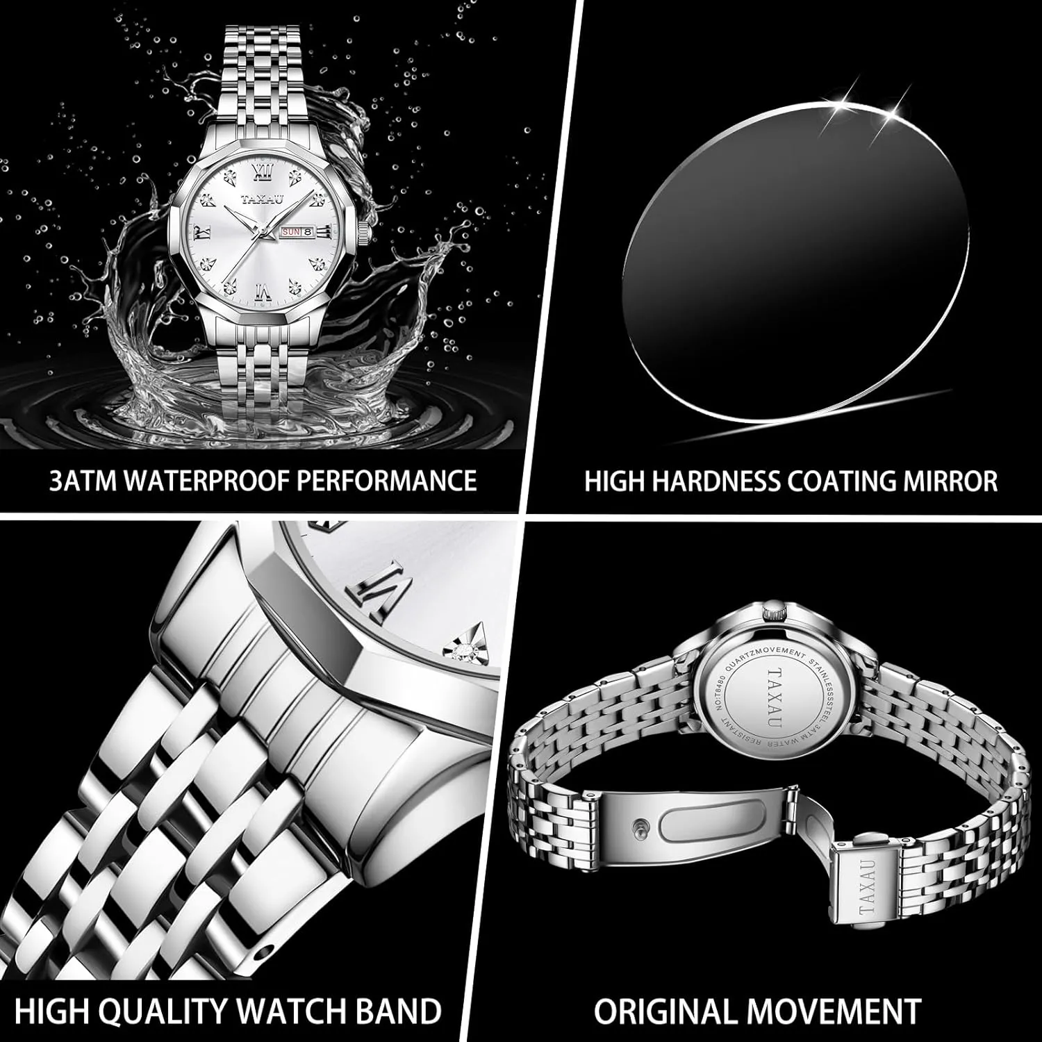 Day Date Casual Dress Luxury Analog Quartz Women's Wrist Watches with Watch for Ladies Watch for Women Silver Fashion Dainty Waterproof Stainless Steel Big continental sewerage farce diverge Number Face & 