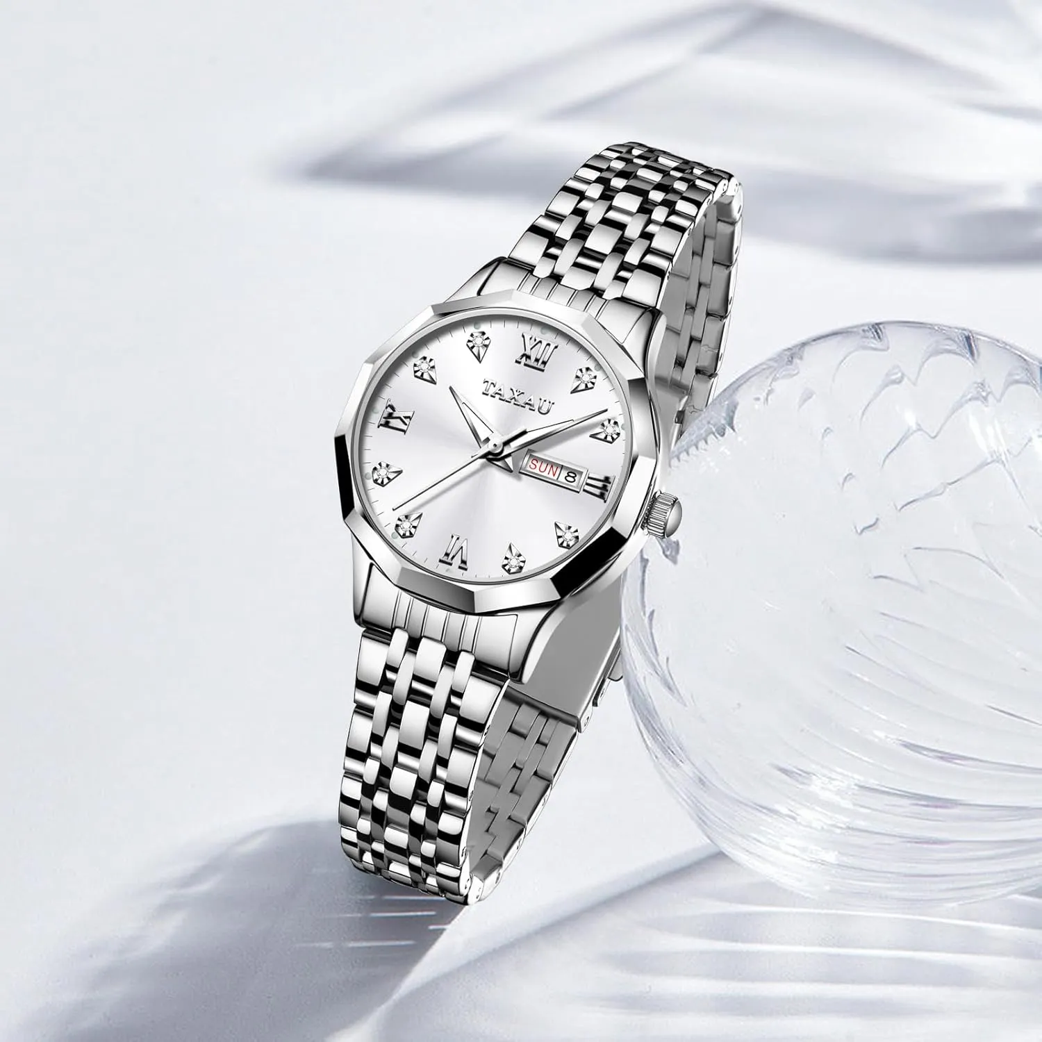 Day Date Casual Dress Luxury Analog Quartz Women's Wrist Watches with Watch for Ladies Watch for Women Silver Fashion Dainty Waterproof Stainless Steel Big continental sewerage farce diverge Number Face & 