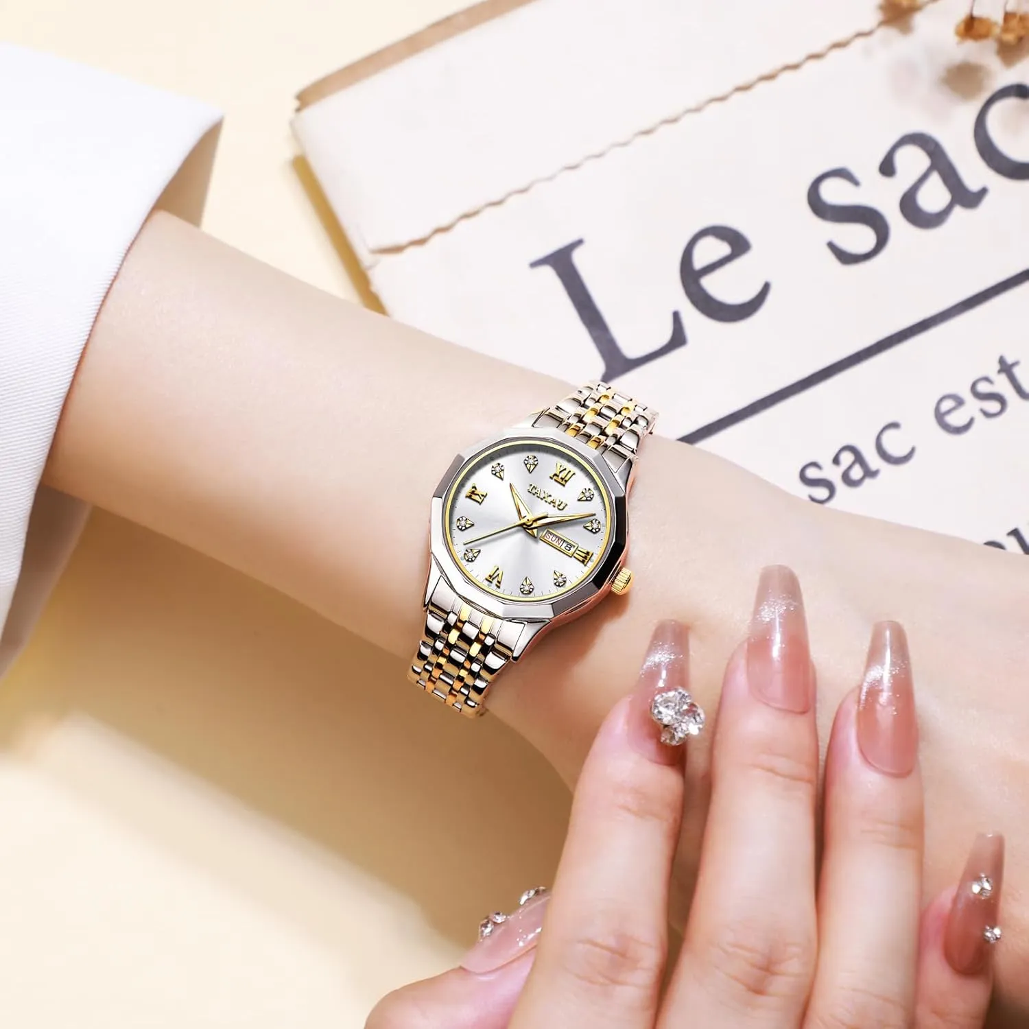 Day Date Casual Dress Luxury Analog Quartz Women's Wrist Watches with Watch for Ladies Watch for Women Silver Fashion Dainty Waterproof Stainless Steel Big continental sewerage farce diverge Number Face & 