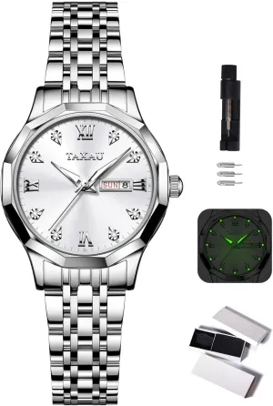 Day Date Casual Dress Luxury Analog Quartz Women's Wrist Watches with Watch for Ladies Watch for Women Silver Fashion Dainty Waterproof Stainless Steel Big continental sewerage farce diverge Number Face & Day Date Casual Dress Luxury Analog Quartz Women's Wrist Watches with Watch for Ladies Watch for Women Silver Fashion Dainty Waterproof Stainless Steel Big continental sewerage farce diverge Number Face &