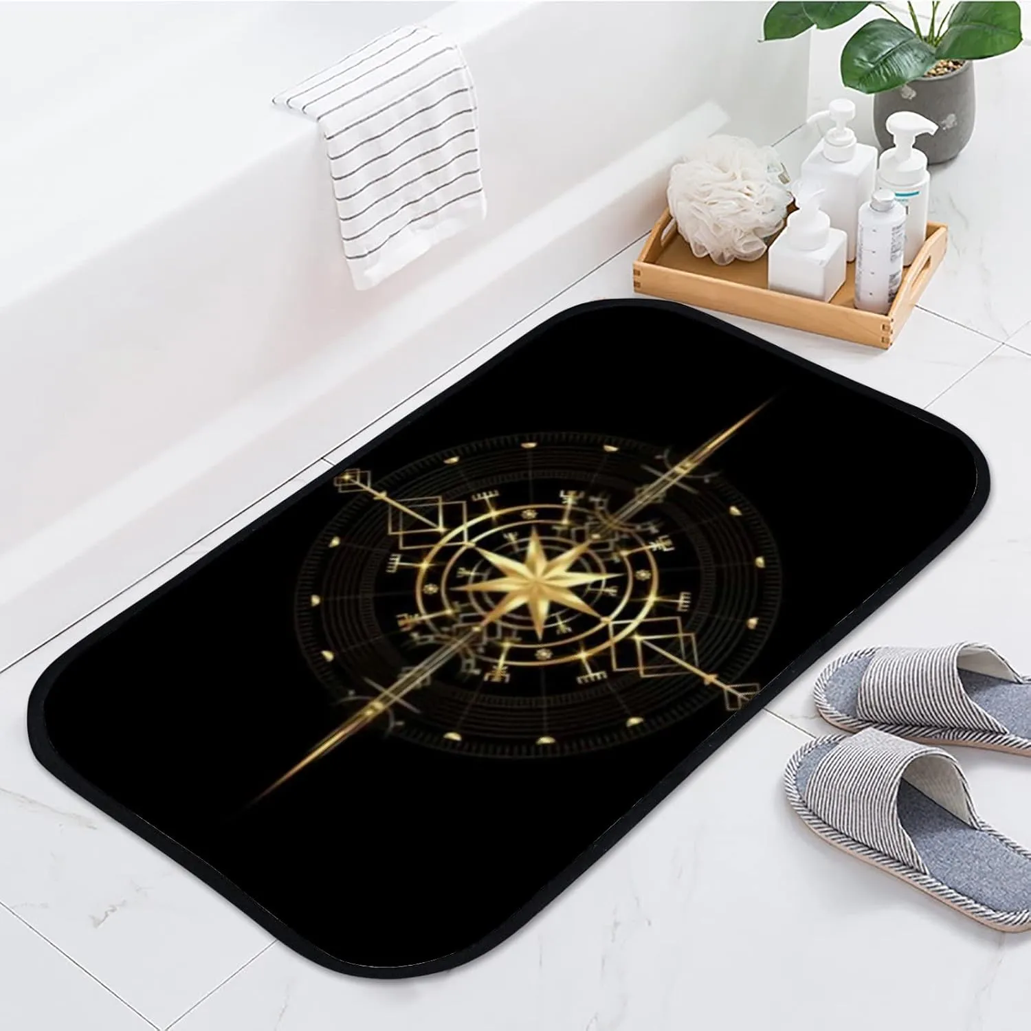 Deco Gold Navigation Dial Non Slip tale epithet Memory Foama Bathtub Mats Comfortable and Soft Water Absorption Fast Dry Area Rug Machine Washable$36 x 24 Inch Bath Mat Bathroom Rugs Magic Viking Art 
