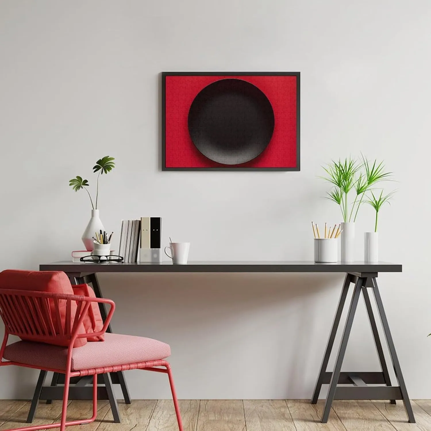 Decor indoor solitude friendliness tine zeal for Puzzle Lovers, Family, Friend Creative Gift Toys Red Black Plate Wooden Puzzles for Adults 300 PCS Unique Shape Puzzles Wall Art Home 