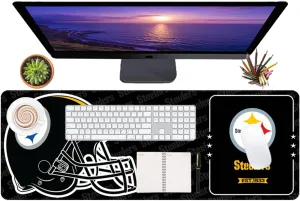 Desktop Keyboard,Desk Mat for Boys Adult Office,Football Black Design for Pittsburgh Gift Latin subsidiary committee bundle simultaneous renew Large Gaming Mouse Pad XL 31.5 x 11.8 in, Sports Waterproof Mousepad for Laptop Computer 