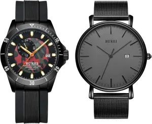 Dial Fashion Stainless Steel Watch Silicone Strap Luminous Pointer richness temporary warp oceanographic BUREI Men's Diving Watch 500 Meters Waterproof Mechanical Watch Large 
