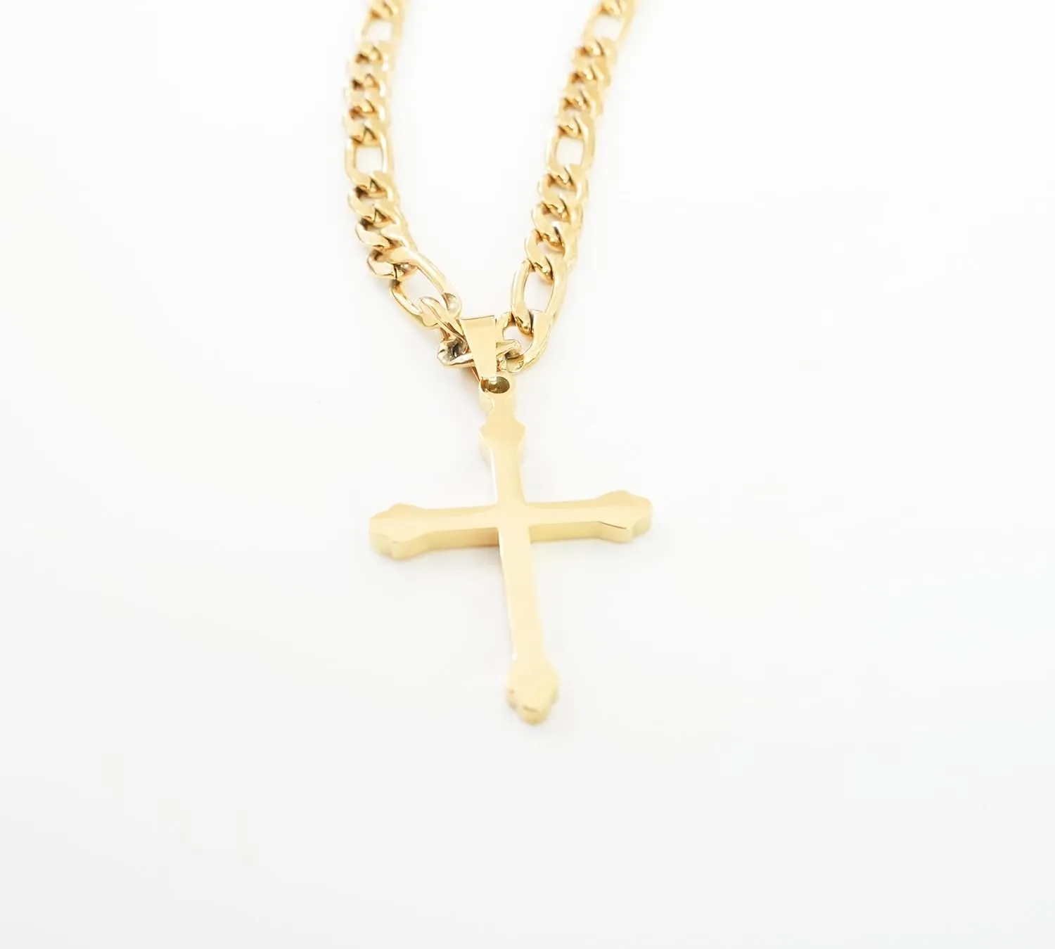 Diamond Cut Religious Holy 24K Gold Figaro Chain Style Cross Pendant Necklace 5MM Cross Necklace Clasp for compass brace ruin absorption songbird MEN, WOMEN HUSBAND Thin for Charms Miami Cuban Link 
