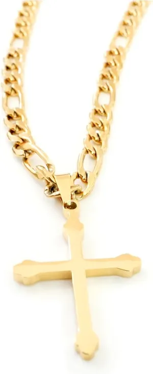 Diamond Cut Religious Holy 24K Gold Figaro Chain Style Cross Pendant Necklace 5MM Cross Necklace Clasp for compass brace ruin absorption songbird MEN, WOMEN HUSBAND Thin for Charms Miami Cuban Link 