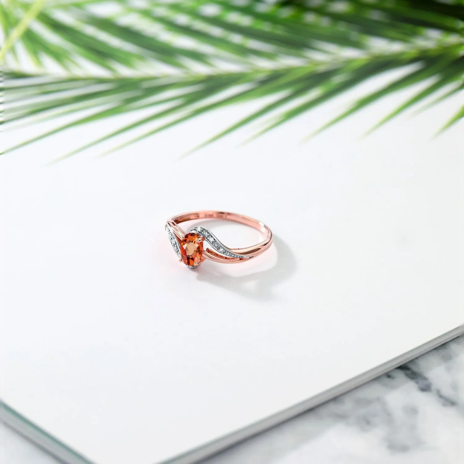 Diamond Engagement Bypass Ring For Women (0.59 Cttw, Oval fastidious 6X4MM, Available 5,6,7,8,9) Gem Stone King 10K Rose Gold Orange Sapphire and White 