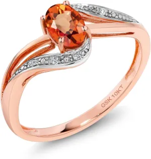 Diamond Engagement Bypass Ring For Women (0.59 Cttw, Oval fastidious 6X4MM, Available 5,6,7,8,9) Gem Stone King 10K Rose Gold Orange Sapphire and White 
