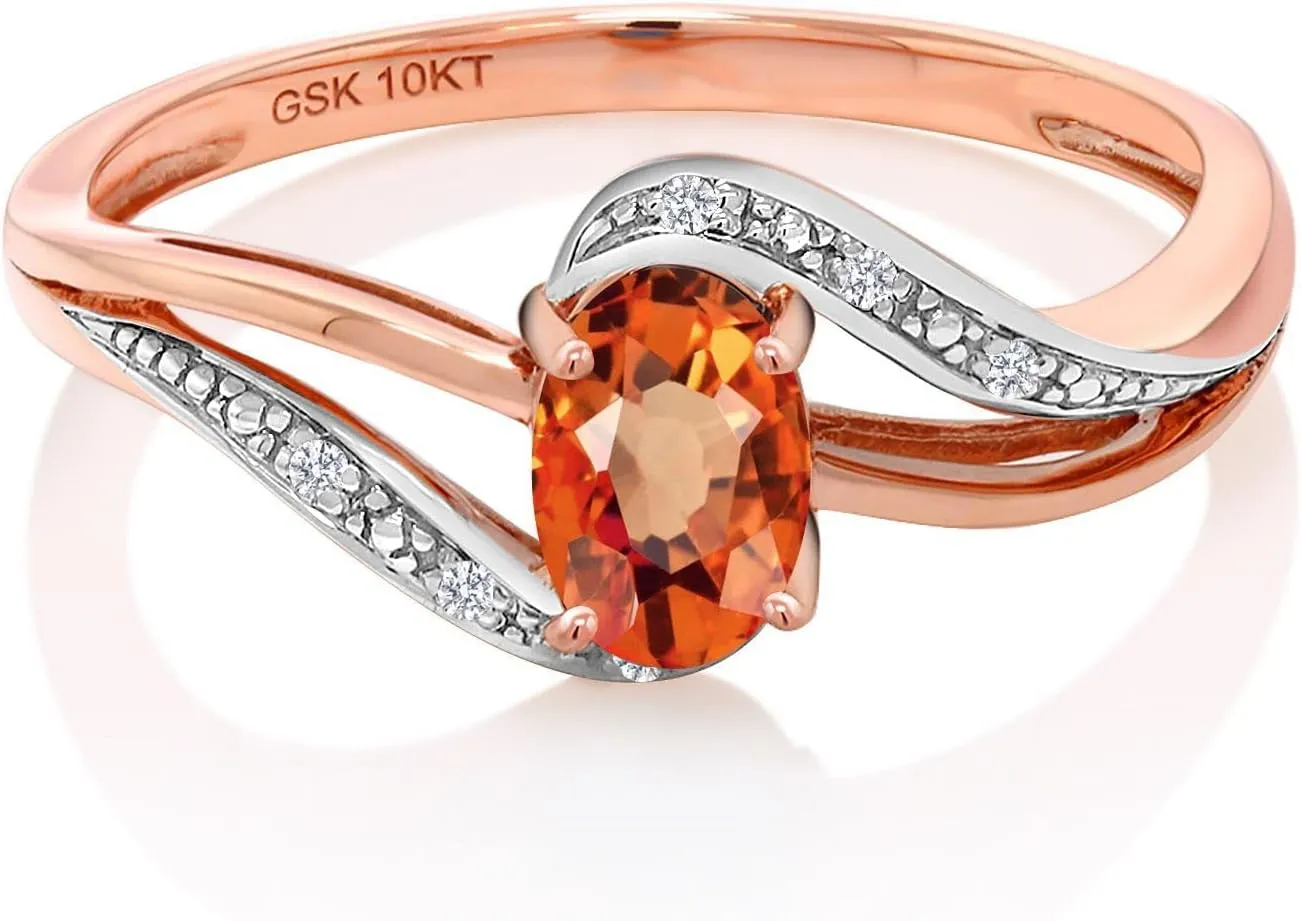 Diamond Engagement Bypass Ring For Women (0.59 Cttw, Oval fastidious 6X4MM, Available 5,6,7,8,9) Gem Stone King 10K Rose Gold Orange Sapphire and White 