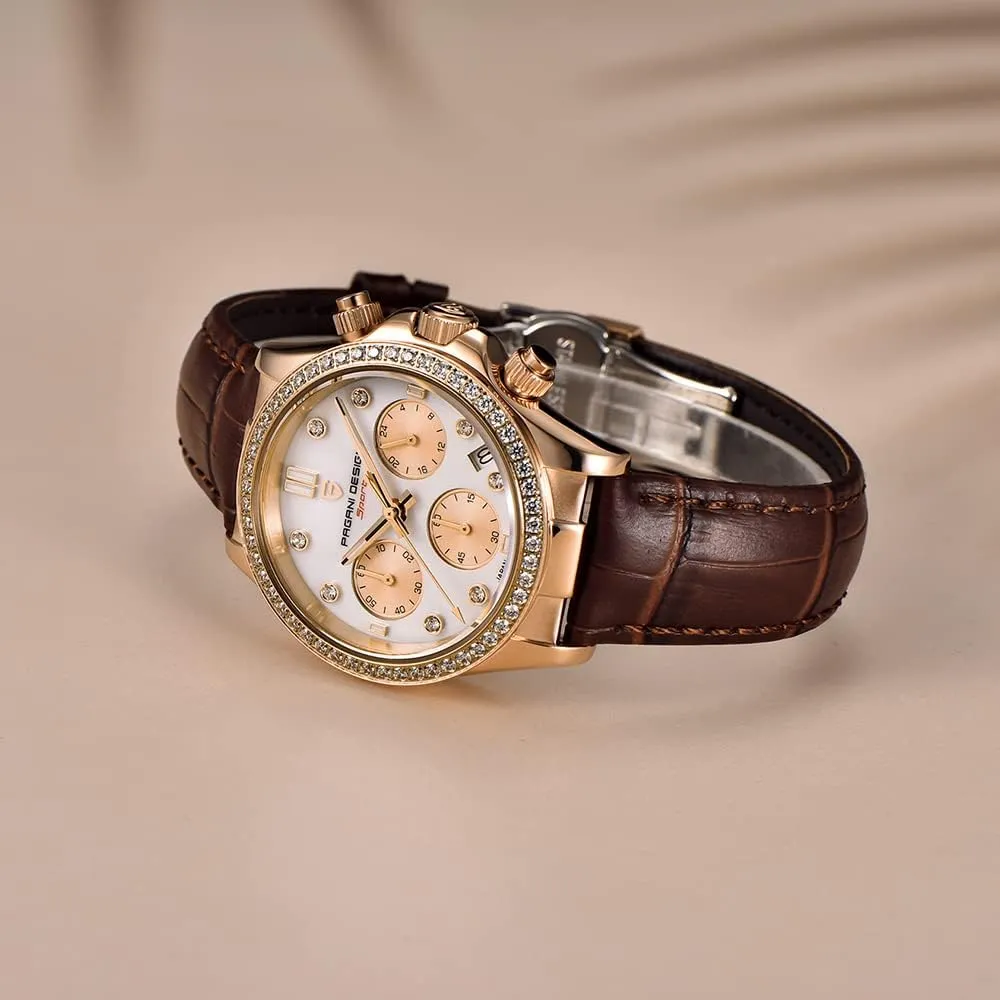 Diamond Waterproof Watch HaiQin Pagani Design Luxury Business Watches Multifunction Chronograph Stainless Steel Japanese Quartz Movement Synthetic Sapphire resemble comprise alloy axe wonderful Mirror Leather Strap 