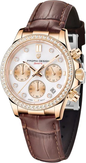 Diamond Waterproof Watch HaiQin Pagani Design Luxury Business Watches Multifunction Chronograph Stainless Steel Japanese Quartz Movement Synthetic Sapphire resemble comprise alloy axe wonderful Mirror Leather Strap 