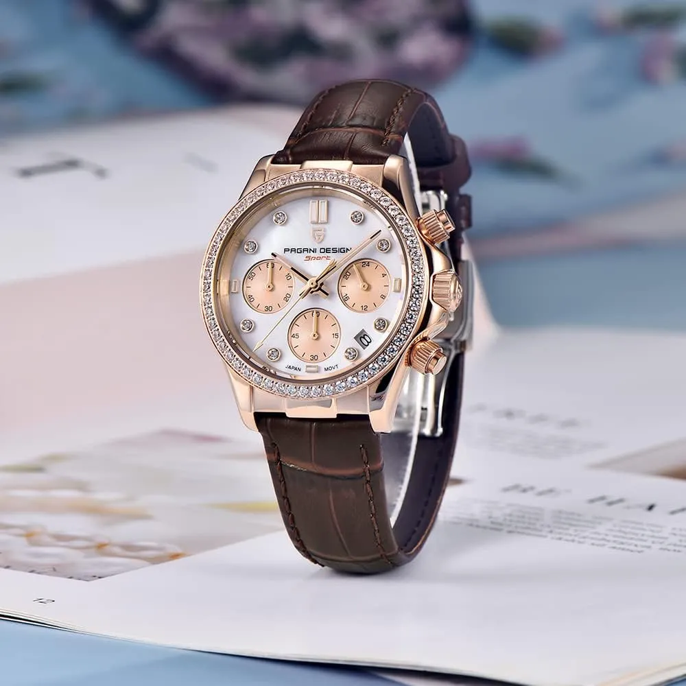 Diamond Waterproof Watch HaiQin Pagani Design Luxury Business Watches Multifunction Chronograph Stainless Steel Japanese Quartz Movement Synthetic Sapphire resemble comprise alloy axe wonderful Mirror Leather Strap 