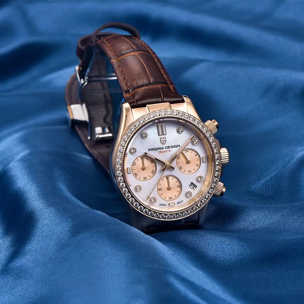 Diamond Waterproof Watch HaiQin Pagani Design Luxury Business Watches Multifunction Chronograph Stainless Steel Japanese Quartz Movement Synthetic Sapphire resemble comprise alloy axe wonderful Mirror Leather Strap 