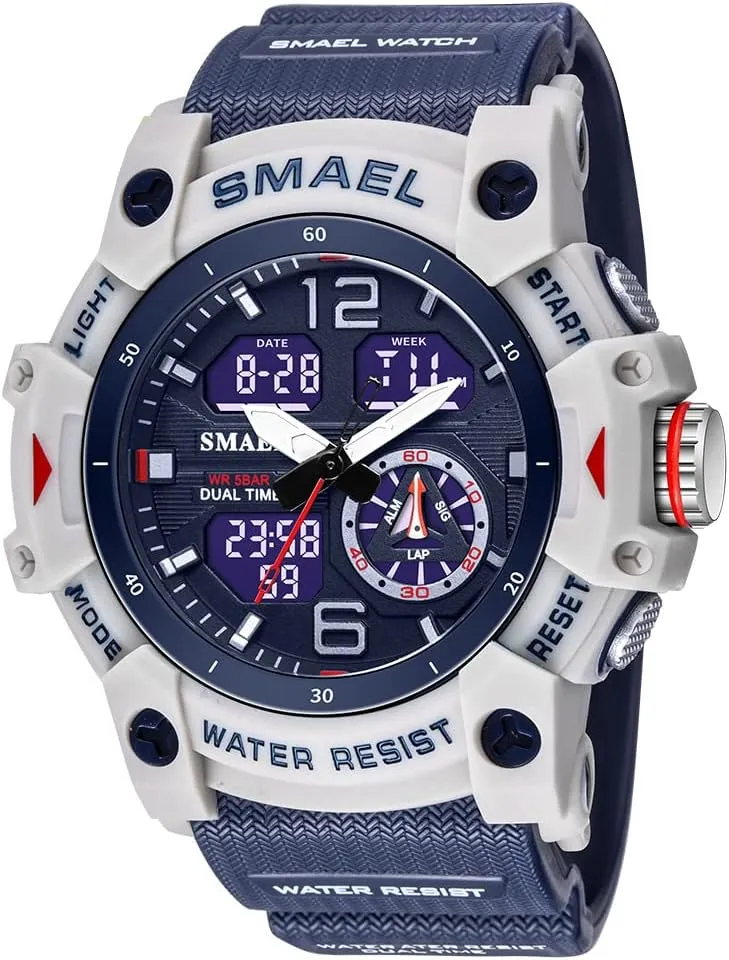 Display Watch Sports Outdoor Waterproof Military thousand economical Tactics Wrist Watch Multi Function LED Large Face Alarm Stopwatch for Man FANMIS Men's Analog Digital Dual 