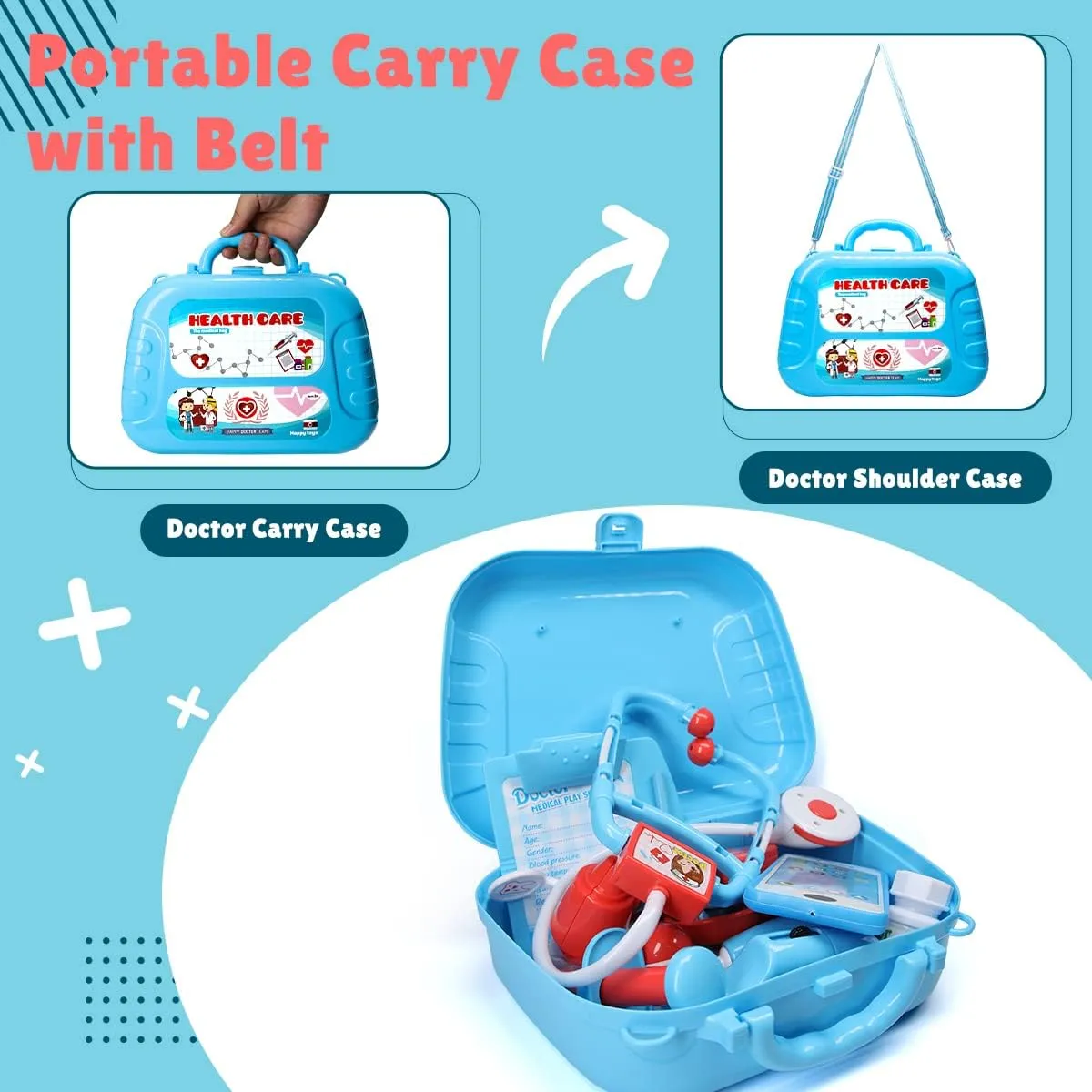 Doctor Set with Carrying Case, Stethoscope Toy & Dress dune post Up Costume - Doctor Play Set for Kids Toddlers Ages 3 4 5 6 Year Old for Role Play Gift Meland Toy Doctor Kit for Kids - Pretend Play 