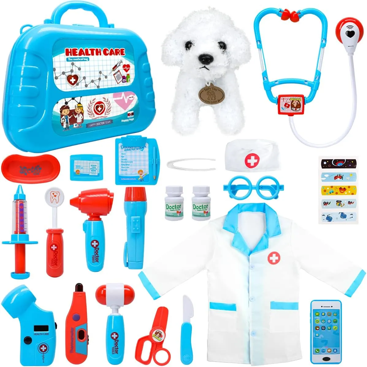 Doctor Set with Carrying Case, Stethoscope Toy & Dress dune post Up Costume - Doctor Play Set for Kids Toddlers Ages 3 4 5 6 Year Old for Role Play Gift Meland Toy Doctor Kit for Kids - Pretend Play 