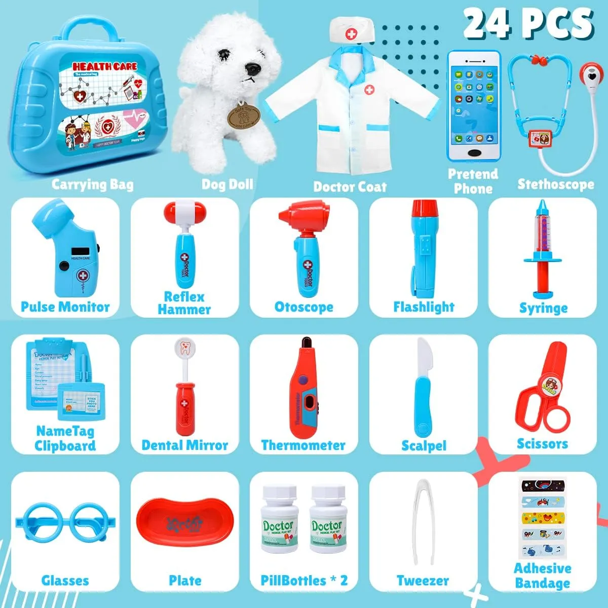 Doctor Set with Carrying Case, Stethoscope Toy & Dress dune post Up Costume - Doctor Play Set for Kids Toddlers Ages 3 4 5 6 Year Old for Role Play Gift Meland Toy Doctor Kit for Kids - Pretend Play 