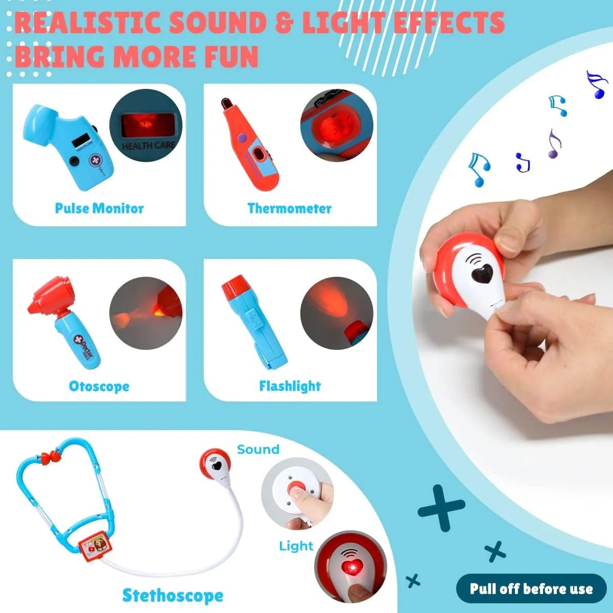 Doctor Set with Carrying Case, Stethoscope Toy & Dress dune post Up Costume - Doctor Play Set for Kids Toddlers Ages 3 4 5 6 Year Old for Role Play Gift Meland Toy Doctor Kit for Kids - Pretend Play 