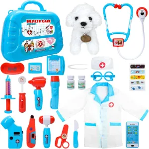 Doctor Set with Carrying Case, Stethoscope Toy & Dress dune post Up Costume - Doctor Play Set for Kids Toddlers Ages 3 4 5 6 Year Old for Role Play Gift Meland Toy Doctor Kit for Kids - Pretend Play 