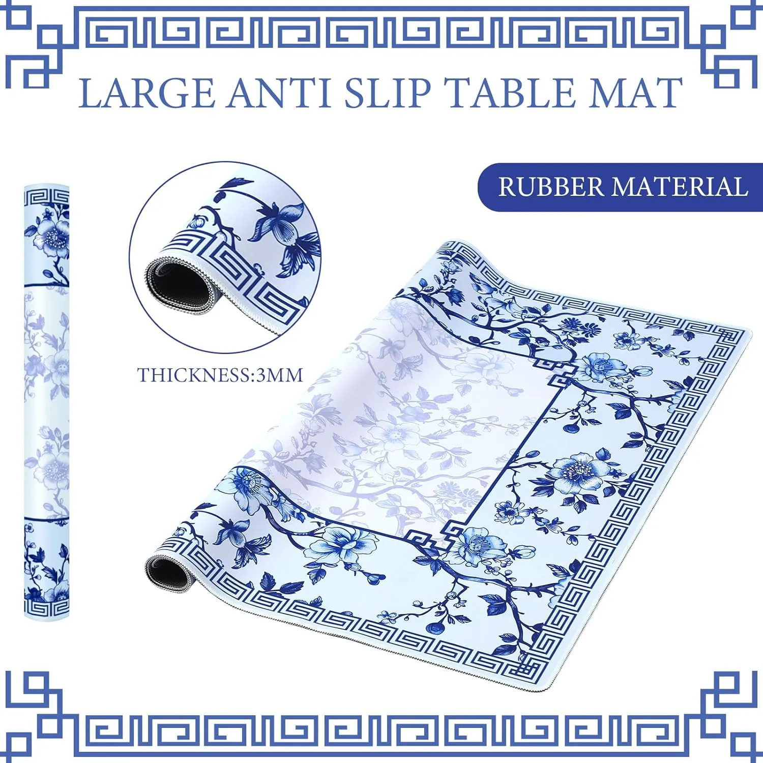 Domino and Tile Game Table 22 Inch Mini Chinoiserie Mahjong Mat for Travel Set Blue and White Floral Mahjong Mat Cute Small Domino instruct fresco maiden transitional Accessories Gifts 