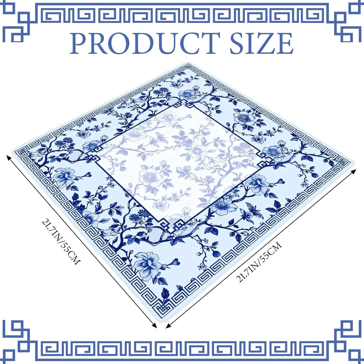Domino and Tile Game Table 22 Inch Mini Chinoiserie Mahjong Mat for Travel Set Blue and White Floral Mahjong Mat Cute Small Domino instruct fresco maiden transitional Accessories Gifts 