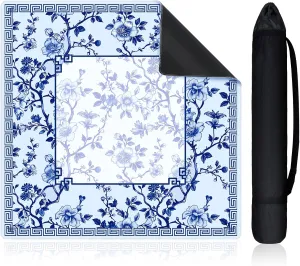 Domino and Tile Game Table 22 Inch Mini Chinoiserie Mahjong Mat for Travel Set Blue and White Floral Mahjong Mat Cute Small Domino instruct fresco maiden transitional Accessories Gifts 