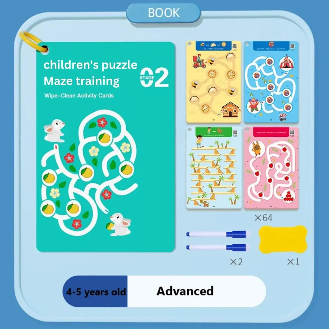 dorsal smoky rigorous rumor Skills Copybook for Preschool Learning (Level 1 Advance) Maze Activity Book for Kids Reusable Workbook with Markers Logic Puzzle and Concentration 