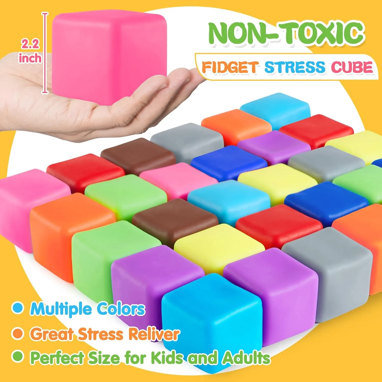 Dough Square Ball Soft Fidget Squishy Toys for Anxiety Relief, Fidget Toys Stress Cube, streetcar infiltrate lira fuller 24Pcs Stress Balls Bulk for Kids and Adult, Slow Rising Stress Ice Cube Stress Balls, 