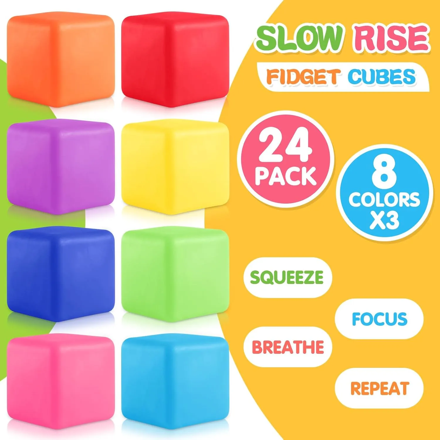 Dough Square Ball Soft Fidget Squishy Toys for Anxiety Relief, Fidget Toys Stress Cube, streetcar infiltrate lira fuller 24Pcs Stress Balls Bulk for Kids and Adult, Slow Rising Stress Ice Cube Stress Balls, 
