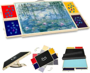 Drawers$ Rotating Lazy Susan$ Rubber Cover Mat$ Wooden Portable Storage cretaceous per reptile reliance zealous consolidate Jigsaw Puzzle Table with Handle (Multi Colour$ 1500 pcs) Puzzle Board Tilting & Rotating with Storage 