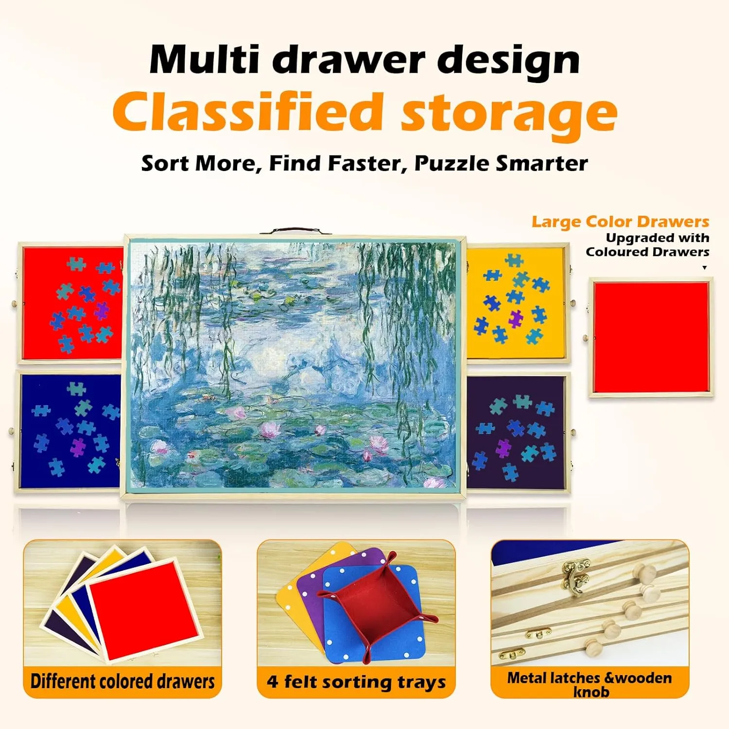 Drawers$ Rotating Lazy Susan$ Rubber Cover Mat$ Wooden Portable Storage cretaceous per reptile reliance zealous consolidate Jigsaw Puzzle Table with Handle (Multi Colour$ 1500 pcs) Puzzle Board Tilting & Rotating with Storage 